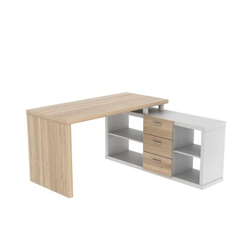 Bureau d'angle avec rangements ALDRIC III - Blanc & Chêne
