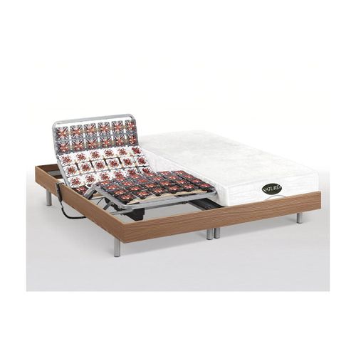 Lit Électrique Relaxation Tout Plots Matelas Mémoire De Forme Et Bambou Lysis Iii De Naturea - Moteurs Okin - 2 X 90 X 200 Cm - Chêne Naturel
