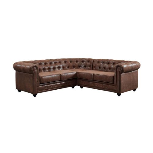 Canapé D'angle Chesterfield En Microfibre Aspect Cuir Vieilli