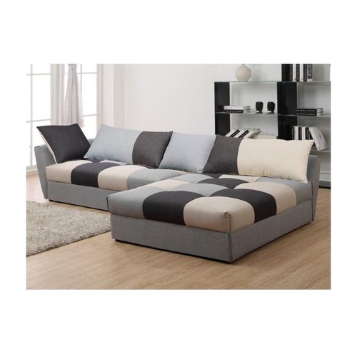Canapé D'angle Convertible En Tissu Romane - Gris - Angle Droit