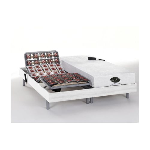Lit Électrique Relaxation Tout Plots Matelas Mémoire De Forme Et Bambou Lysis Iii De Naturea - Moteurs Okin - 2 X 90 X 200 Cm - Blanc