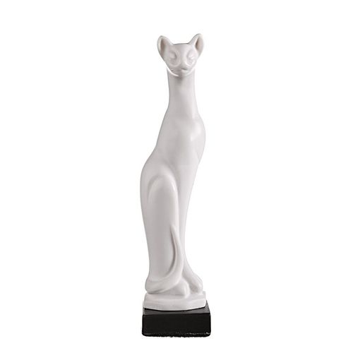 statuette / figurine décorative en marbre de chat blanc debout 13 cm