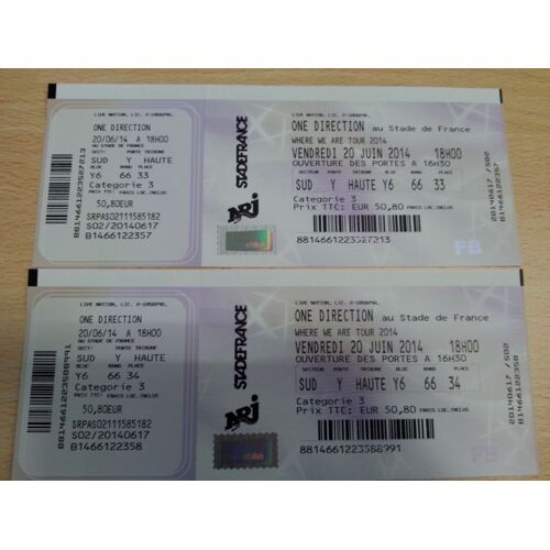 2 Places Concert One Direction - Stade De France
