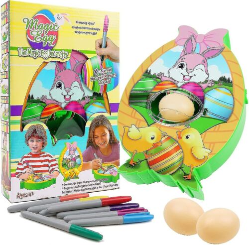 Décorateur d¿?ufs de Pâques Spinner Machine de décoration Kit de décorateur à batterie avec 8 marqueurs colorés non toxiques Jouet de Pâques pour enfants
