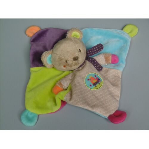 Doudou ours plat Simba Toys bleu vert violet poule