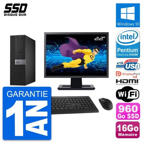 PC Dell 7040 SFF Ecran 22" Intel G4400 RAM 16Go SSD 960Go HDMI Windows 10 Wifi