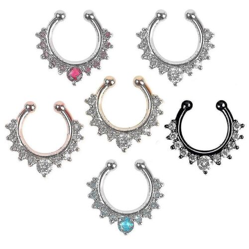 6pcs Coloré Anneaux De Nez Faux Septum Clicker Anneau De Nez Strass Non Piercing Cintre Clip Set Xxf