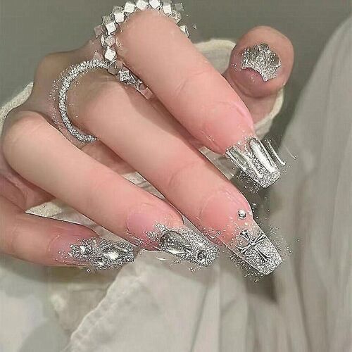 2024 New Barbie Push-Type Nail Press-Type Crushed Drill Crow Nails Glossy False Nails Press-Type Full-Coverage Acrylic Nails 