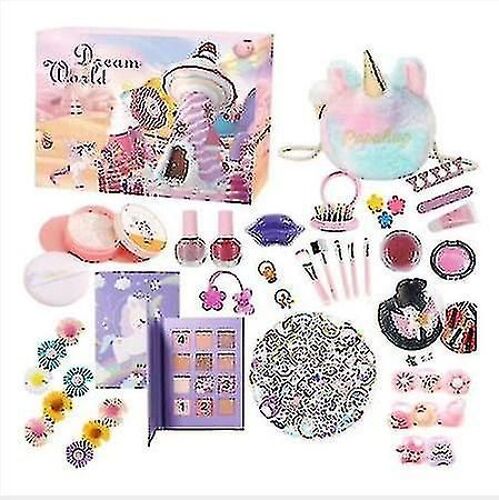 2022 Girls Unicorn Bag Calendrier de l'Avent 24 jours Enfants Maquillage Set Cadeaux de Noël 55pcs
