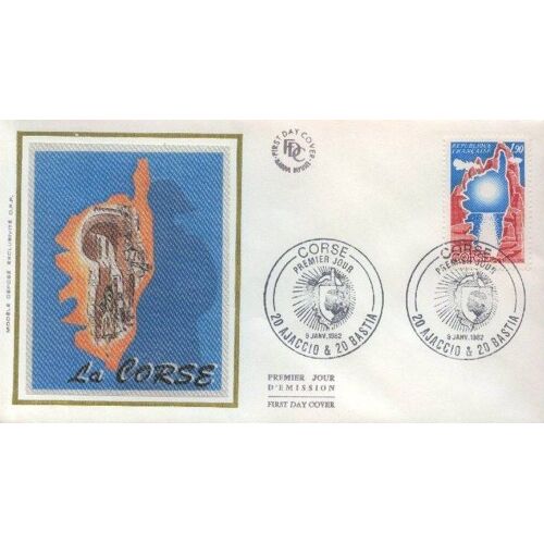 Enveloppe Premier Jour Emission La Corse Ajaccio Et Bastia 9 Janver 1982 Fdc Illustration En Soie
