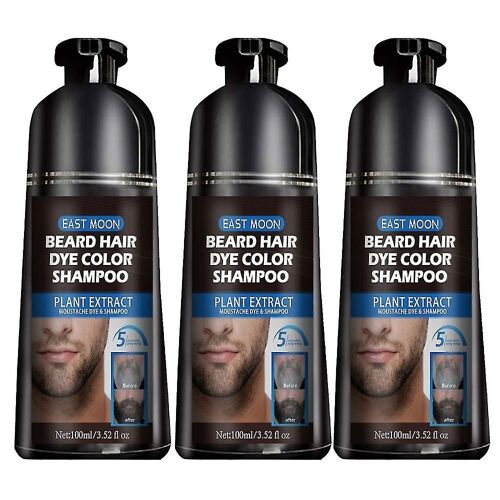 3pcs Beard Hair Color Dye Shampoo For Natural Men Mustache Dying