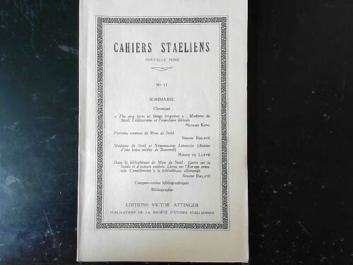 Cahiers Staeliens Nouvelle Serie - N°11