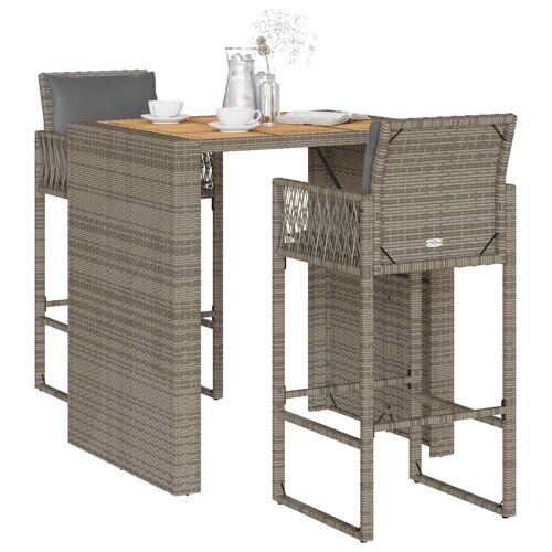 Vidaxl Ensemble De Bar De Jardin 3 Pcs Et Coussins Gris Résine Tressée
