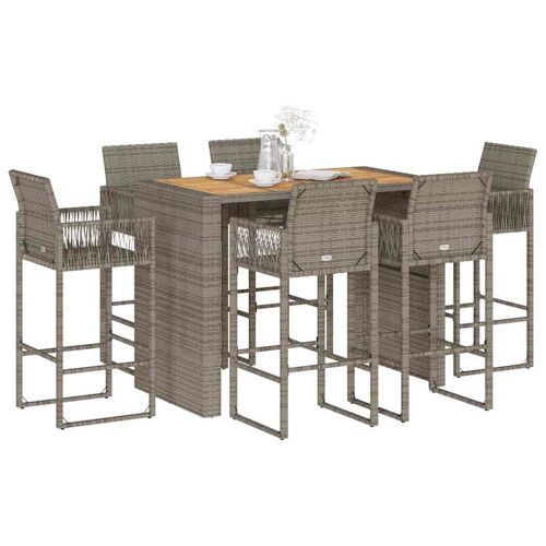 Vidaxl Ensemble De Bar De Jardin 7 Pcs Sans Coussins Gris Poly Rotin