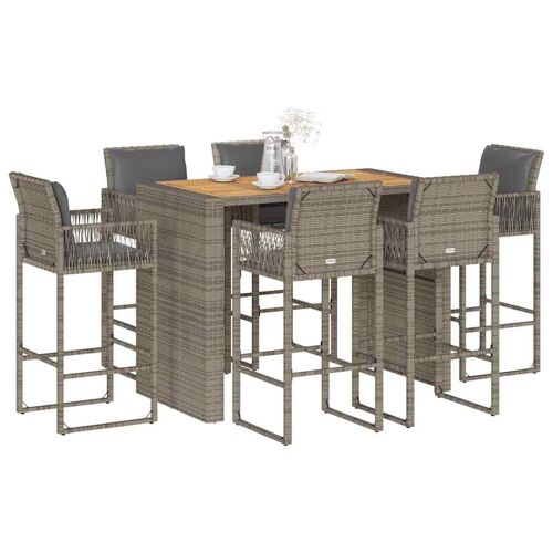 Vidaxl Ensemble De Bar De Jardin 7 Pcs Avec Coussins Gris Poly Rotin