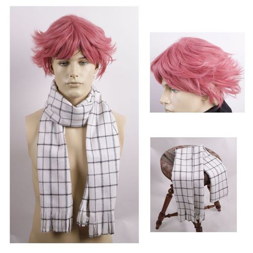 Lot Perruque Et Echarpe Cosplay Déguisement Costume Natsu Dragnir Salamander Fairy Tail Anime Manga Japon Convention Soirée Hiver Casual Quotidien Black Sugar Boutique Mode Lolita