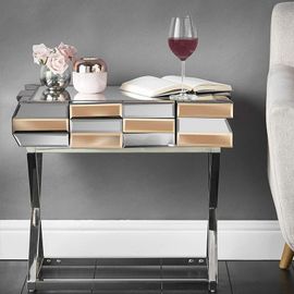 Table De Chevet En Verre Miroir 3d - Or / Miroir