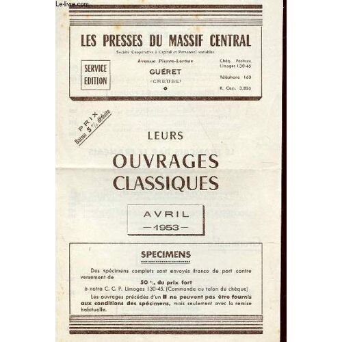Catalogue - Leurs Ouvrages Classiques - Avril 1953 - Specimen.