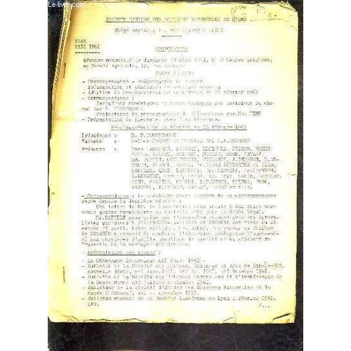 Societe D'etude Des Sciences Naturelles De Reims - N°68 Mars 1962 - Convocation + Ordre Du Jour + Proces Verbal De La Reunion Du 18 Fevrier 1962 + Les Gissements De Mammiferes Des Environs ...