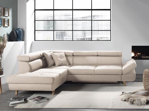 Linea - Canapé d'angle gauche convertible scandinave - L 252 x P 190cm Couleur - Beige