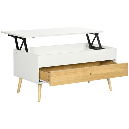 Table Basse Relevable - Tiroir, Coffre - Blanc Aspect Bois Clair