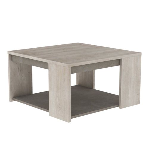 Table Basse Carrée 2 Plateaux L80 Cm - Décor Chêne Et Béton