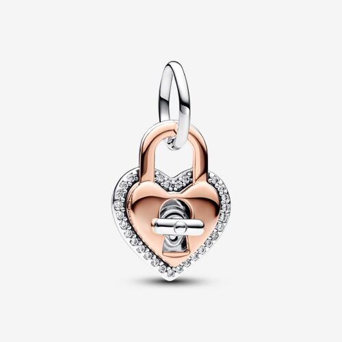 Pandora Charm Pendant Double Cadenas Coeur Bicolore Torsadé