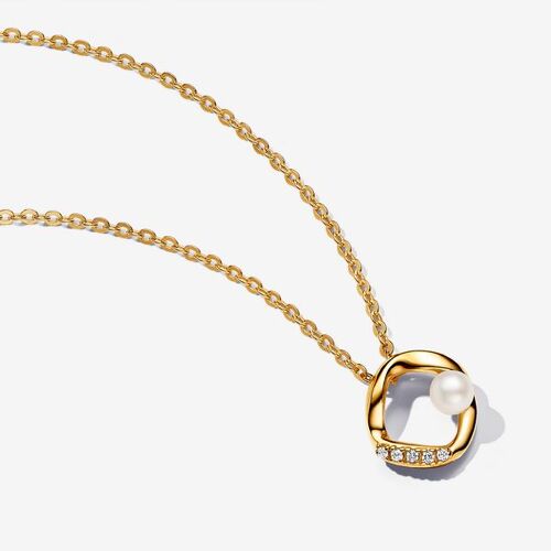 Pandora Collier Cercle Pavé De Forme Organique & Perle De Culture D'eau Douce Traitée - Sz. 45 Cm