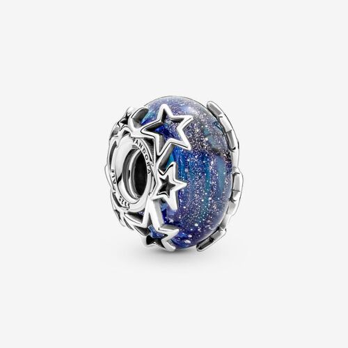 Pandora Charm En Verre De Murano Bleu Galaxie & Étoile