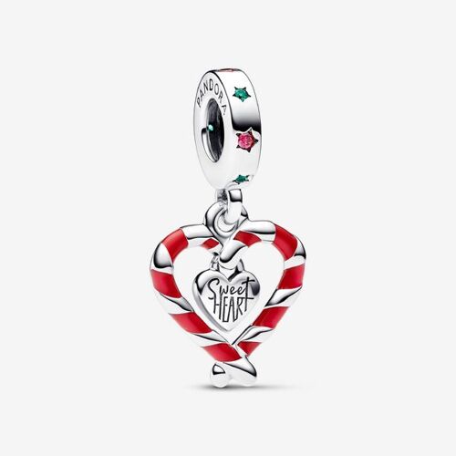 Pandora Charm Pendant Double Coeur De Noël Sucre D’Orge