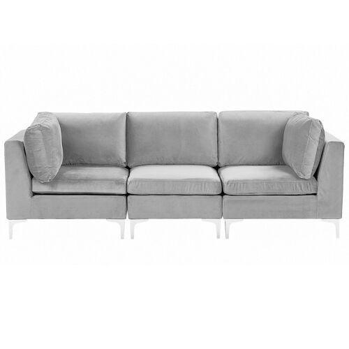 Canapé Modulable 3 Places En Velours Gris Evja