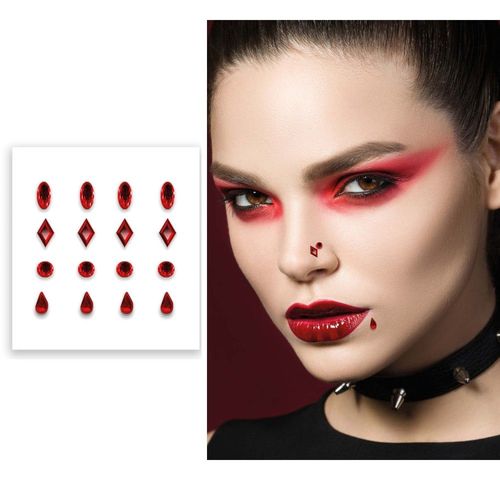 Bijoux De Peau Adhésif Strass Rouge Adulte