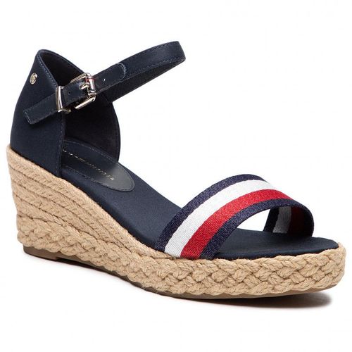 Espadrilles Tommy Hilfiger Shimmery Ribbon Mid Wedge Sandal Fw0fw05614 Bleu Marine