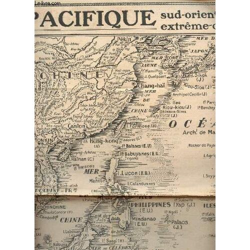 1 Carte Depliante En Noir Et Blanc Le Pacifique Sud Oriental Et Extreme Oriental / Dimension 36 Cm X 48 Cm Environ.