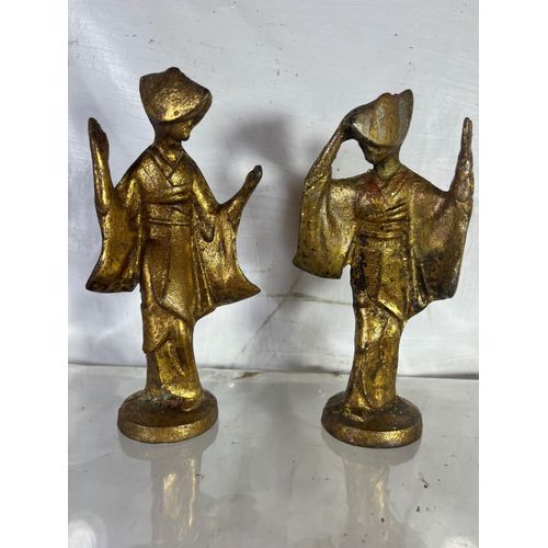 paire de statues japonaises en argent massif doré Geishas