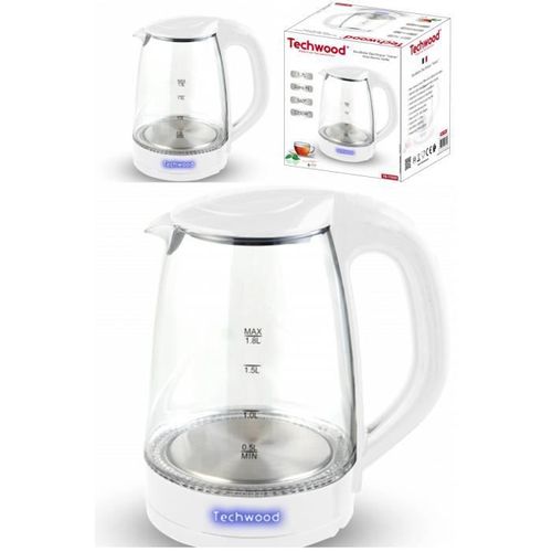Bouilloire électrique - Théière électrique Blanche en VERRE 2200W 1,7L ELEMENT INOX Fontaine à Eau chaude.