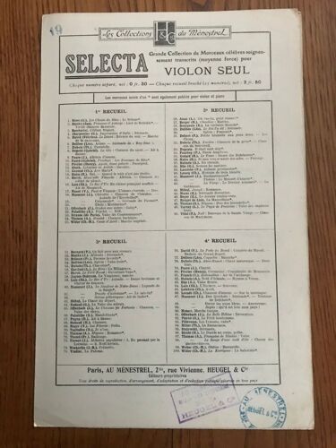 Crepuscule . Massenet . N°19 Selecta.Partition Violon