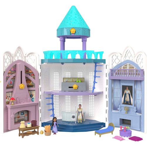Disney Château De Rosas Coffret Wish Avec 2 Mini-Poupées Articulées, 1 Figurine Star, 20 Accessoires, 1 Dôme Avec Projection Lumineuse