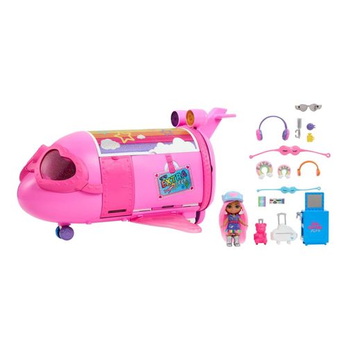 Barbie - Coffret Jet De Voyage Transformable Extra Des Minis Et Minis - Véhicule Poupée Mannequin - 3 Ans Et +