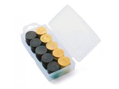 Boite 40 Pions Dames En Bois (20 Noirs, 20 Naturels) - Accessoires, Pieces - Jeu De Societe Traditionnel - Jeujura