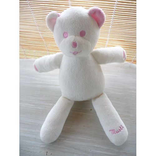Mustela Musti Ours Blanc Et Rose Peluche Doudou 23.5 Cm