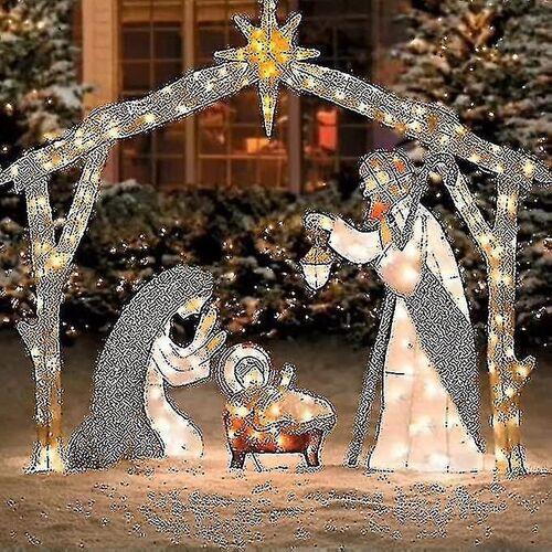 Kongque - Crèche extérieure éclairée, décoration de cour de Noël Sainte Famille, ensembles de nativité pour Noël en plein air, décorations de Pâques éclairées