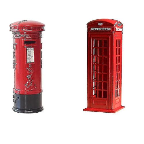 18cm Decoration London Telephone Box Cash Box Mailbox Decoration Piggy Bank Metal Craft Decoration ( Xxf