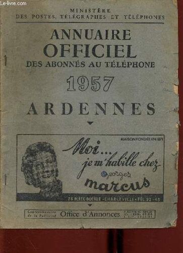 Annuaire Officiel Des Abonnés Au Téléphone 1957 : Ardennes
