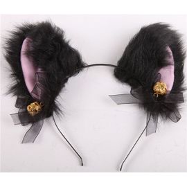 Serre Tête Pince Barrette Oreille Chat Renard Animaux Clochettes Noeuds Noirs Cosplay Neko Gothique Lolita Kawaii Manga Anime Black Sugar Mode Déguisement Chat Animaux Nekomimi Costume Paris