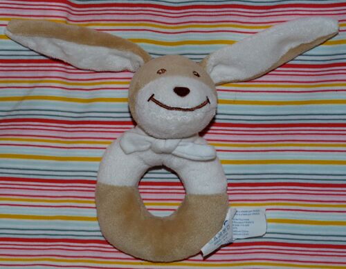 Lapin Bunny Rabbit Peluche Doudou Hochet Obaibi Okaidi Grelot Beige Et Blanc
