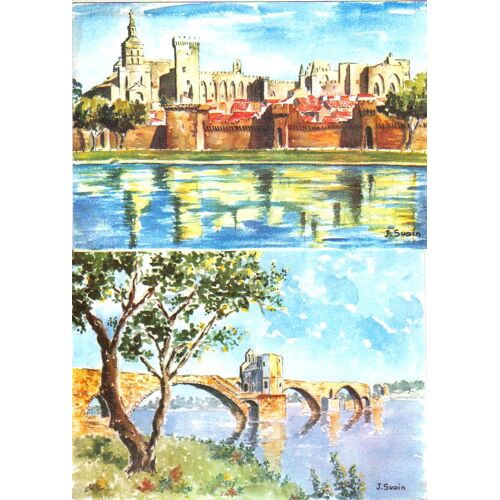 Lot De 2 Cartes Postales D'avignon (Vaucluse-84) Aquarelles De J.Suain