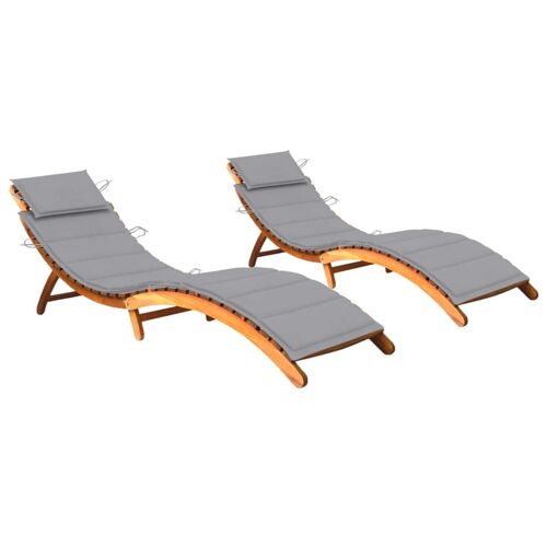 Lot De 2 Transats Chaise Longue Bain De Soleil Lit De Jardin Terrasse Meuble D'extérieur Avec Coussins Bois D'acacia Solide Helloshop26 02_0012057