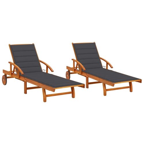 Vidaxl Chaises Longues 2 Pcs Avec Coussins Bois D'acacia Solide