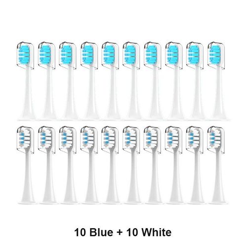 Têtes de brosse à dents électrique sonique pour xiaomi Mijia T300/T500/T700,buses de recharge remplaçables,4 couleurs avec capuchons Anti-poussière, - Type 10White10Blue